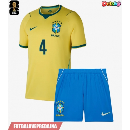 Lacne Dětský Futbalové dres Brazília Marquinhos #4 MS 2026 Krátky Rukáv - Domáci (+ trenírky)